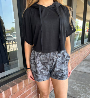 Short Sleeved Cropped Hoodie Pullover